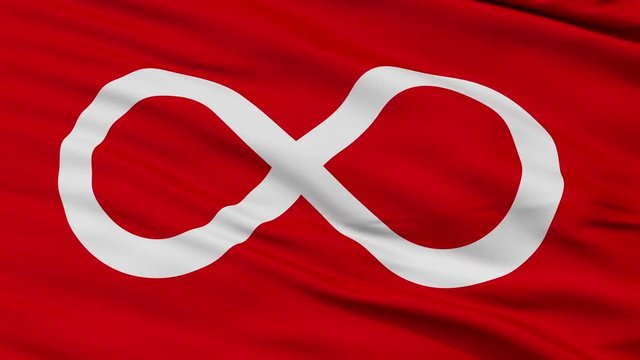 Metis Red Indian Flag, Closeup View Realistic Animation Seamless Loop - 10 Seconds Long