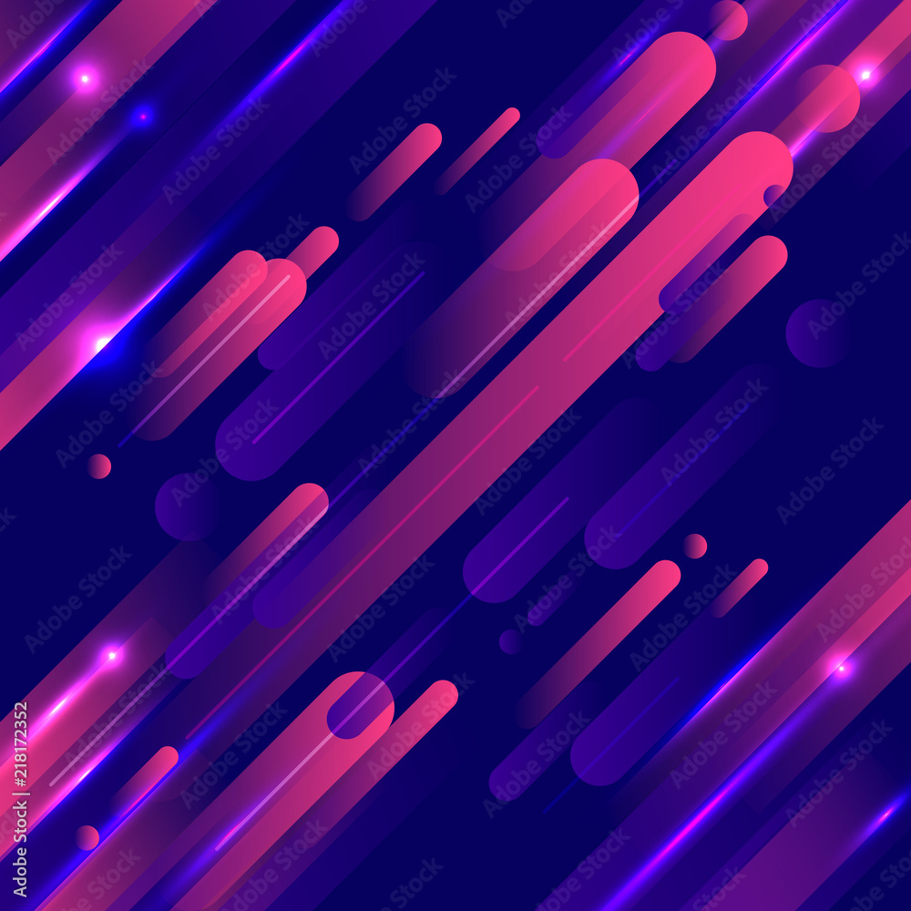 Wall mural abstract geometric rounded lines pattern motion with lighting glow technology colorful on dark blue 