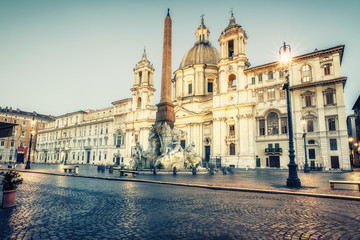 Piazza Navona in Rome, Italy. Famous landmark in the morning.