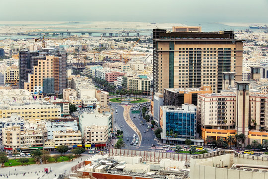 Aerial view on Deira City Center in Dubai, UAE, on a summer day. Travel background.