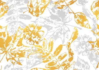 Gordijnen Seamless pattern with printed leaves. © incomible