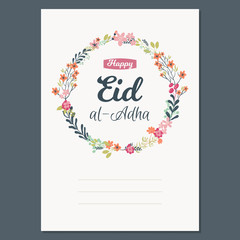 Eid al-Adha floral greeting card template. Eid al-Adha mubarak background.