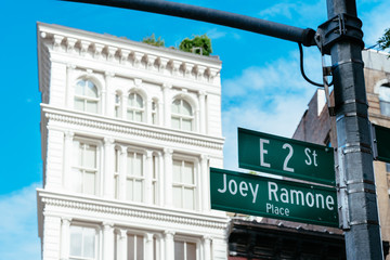 Joey Ramone Place road sign in East Village of New York
