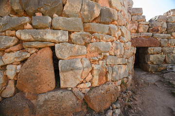 View of the archaeological site of the "Nuraghe Palmavera" in Sardinia, Italy.