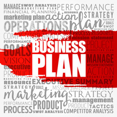 Business plan word cloud collage, business concept background