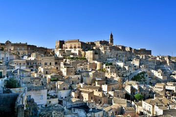 Fototapeta na wymiar Panoramic view of ancient town of Matera (Sassi di Matera) by day. Basilicata, Italy.