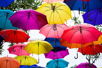 Fototapeta na wymiar Colorful Umbrella Floating sky