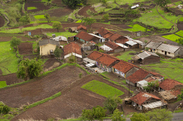 Scenic aerial view of village, Maharashtra, India