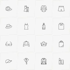Fashion line icon set with hat, bag and lipstick