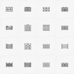 Fences And Wickets line icon set with fences, gate and fence