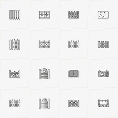 Fences And Wickets line icon set with fences, wicket and fence