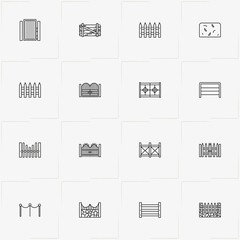 Fences And Wickets line icon set with wicket, gate and fences