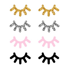 Set of cute eyelashes for decoration room or clothes. Fashion print. Vector hand drawn illustration.