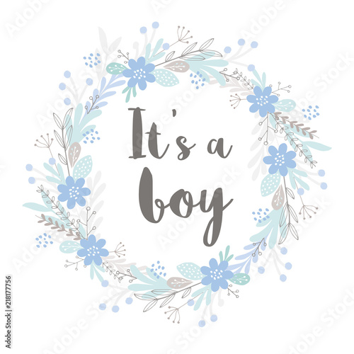 Lovely Baby Shower Vector Card It S A Boy Cute Hand Drawn Baby