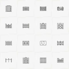 Fences And Wickets line icon set with fences, fence and wicket