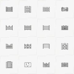 Fences And Wickets line icon set with fences, fence and wicket