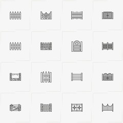 Fences And Wickets line icon set with fence, wicket and gate