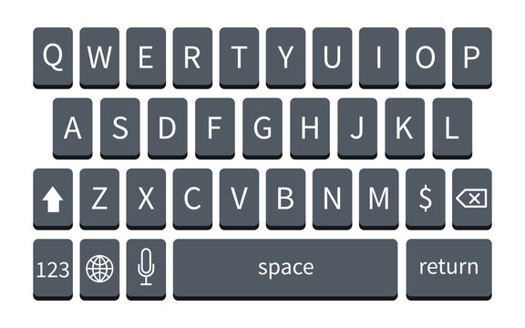Dark smartphone keyboard isolated on white. Mobile phone keypad mockup