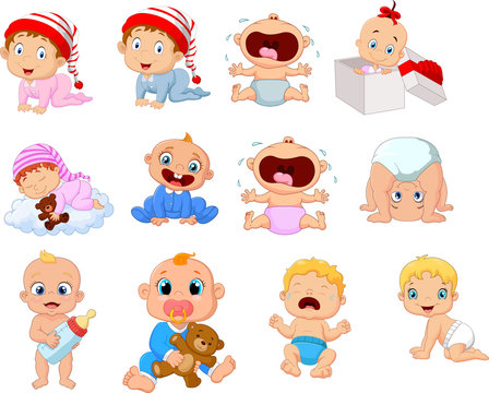 Cartoon babies in different expressions
