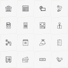 Finance line icon set with business idea, credit card and partnership