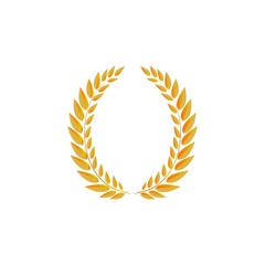 Gold laurel wreath on white background. Modern symbol of victory and award achievement champion. Leaf ceremony awarding of winner tournament Template for badge. Design element Vector illustration.