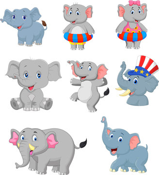 Cartoon elephants collection set
