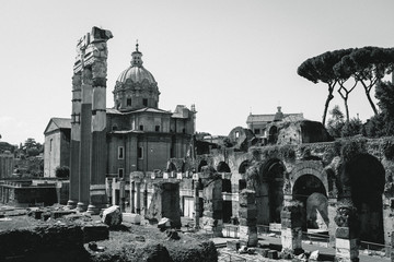 Obraz premium Black and white image of the Roman Forum, Rome