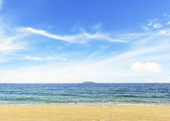 Sea view from tropical beach with sunny sky