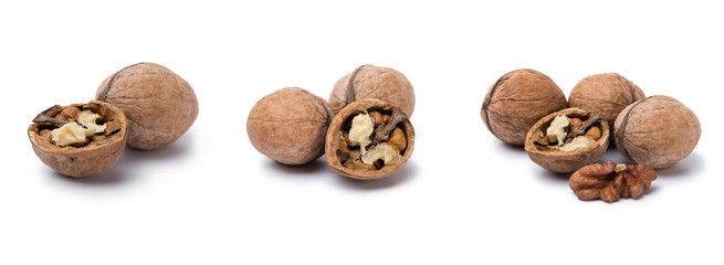 Fototapeta na wymiar organic walnuts isolated on white background