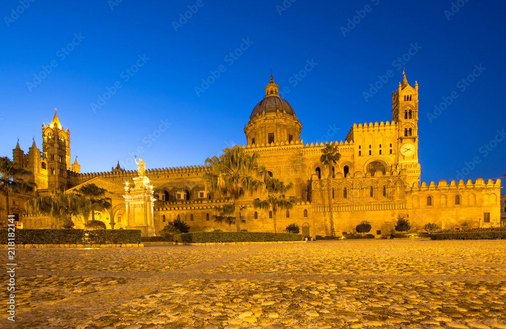 Poster The Cathedral of Palermo at night, Italy