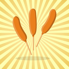 Corn Dogs - cute cartoon colored picture. Graphic design elements for menu, packaging, advertising, poster, brochure or background. Vector illustration of fast food.