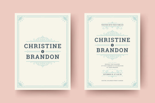Wedding save the date invitation cards flourishes ornaments.