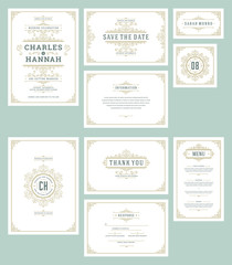 Fototapeta na wymiar Set wedding invitations cards flourishes ornaments.