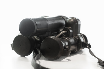 Military binoculars with night vision on white background
