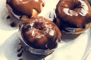 Homemade chocolate doughnuts photography