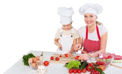 Mother and Daughter Cooking Together Isolated