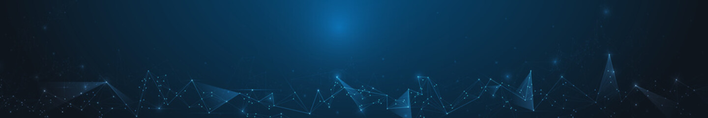 Abstract banner Molecules with Line, Geometric, Polygon,Triangle pattern. Vector design network communication technology on dark blue background. Futuristic digital, science technology concept