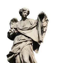 Peel and stick wallpaper Historic monument Angel statue holding the Holy Veil on Sant'Angelo Bridge in Rome,  a 17th century baroque masterpiece (isolated on white background)