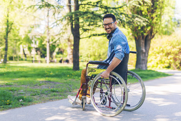 Paralyzed man in park