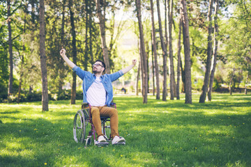 Handicapped man in public park