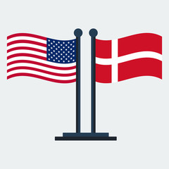 Flag Of United States And Denmark.Flag Stand. Vector Illustration