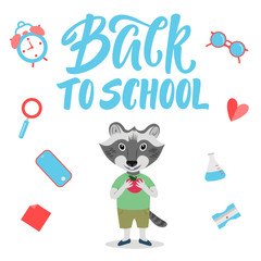 Cute raccoon character for Back to school banner/poster concept.