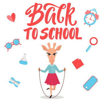 Cute giraffe character for Back to school banner/poster concept.