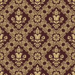 Classic seamless vector pattern. Damask orient golden ornament. Classic vintage background. Orient ornament for fabric, wallpaper and packaging