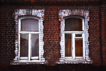 Windows on a brick wall, vintage
