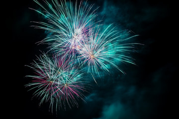 Fototapeta premium Colorful fireworks of various colors over night sky