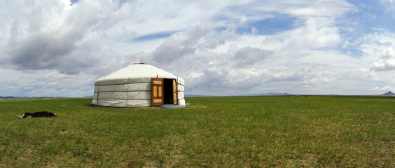  yurt , in the grassland of Mongolia