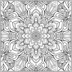 seamless pattern. Outline hand drawing. Good for coloring page for the adult coloring book. Stock vector illustration.Abstract vector decorative ethnic mandala black and white