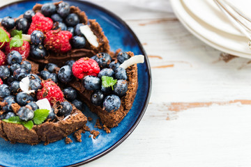 Homemade Chocolate Tart with Blueberries and Raspberries