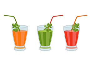 Glass glasses with fitness cocktails on a white background
